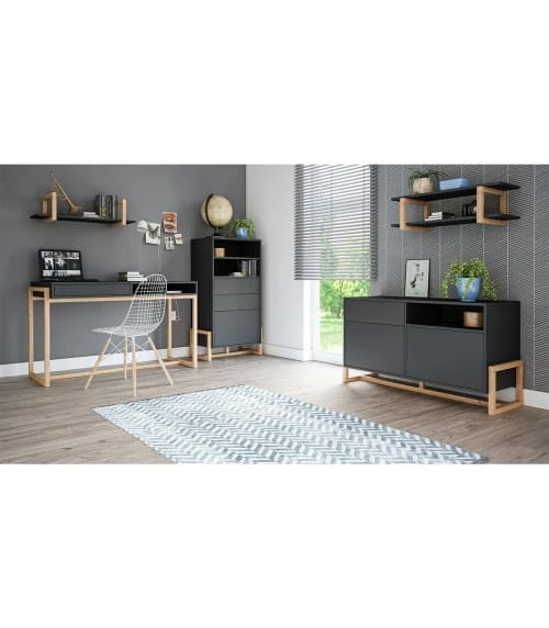 CALICOSY Buffet Bas 2 Portes 1 Tiroir Avec Pieds En Hêtre L119 Cm - Noir 2 CALICOSY Buffet Bas 2 Portes 1 Tiroir Avec Pieds En Hêtre L119 Cm - Noir – Image 2