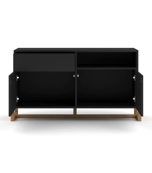 CALICOSY Buffet Bas 2 Portes 1 Tiroir Avec Pieds En Hêtre L119 Cm - Noir 6 CALICOSY Buffet Bas 2 Portes 1 Tiroir Avec Pieds En Hêtre L119 Cm - Noir – Image 6