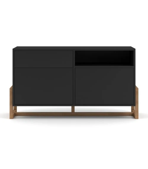 CALICOSY Buffet Bas 2 Portes 1 Tiroir Avec Pieds En Hêtre L119 Cm - Noir 1 CALICOSY Buffet Bas 2 Portes 1 Tiroir Avec Pieds En Hêtre L119 Cm - Noir