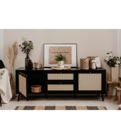 CALICOSY Buffet Bas 2 Portes 2 Tiroirs - L175 Cm - Noir -Boutique Maisons du Monde buffet bas 2 portes 2 tiroirs l175 cm noir 2