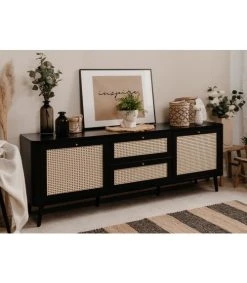 CALICOSY Buffet Bas 2 Portes 2 Tiroirs - L175 Cm - Noir -Boutique Maisons du Monde buffet bas 2 portes 2 tiroirs l175 cm noir 3