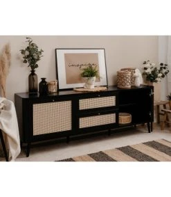 CALICOSY Buffet Bas 2 Portes 2 Tiroirs - L175 Cm - Noir -Boutique Maisons du Monde buffet bas 2 portes 2 tiroirs l175 cm noir 4