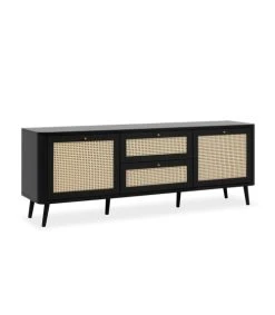 CALICOSY Buffet Bas 2 Portes 2 Tiroirs - L175 Cm - Noir -Boutique Maisons du Monde buffet bas 2 portes 2 tiroirs l175 cm noir 5