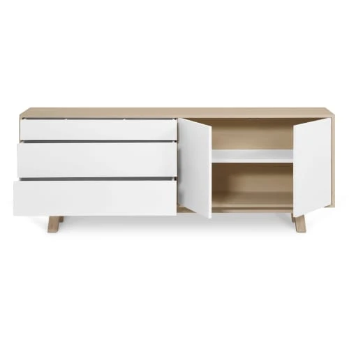 MON PETIT MEUBLE FRANCAIS Buffet Bas 2 Portes+3 Tiroirs 200 Cm, En Frêne 4 MON PETIT MEUBLE FRANCAIS Buffet Bas 2 Portes+3 Tiroirs 200 Cm, En Frêne – Image 4