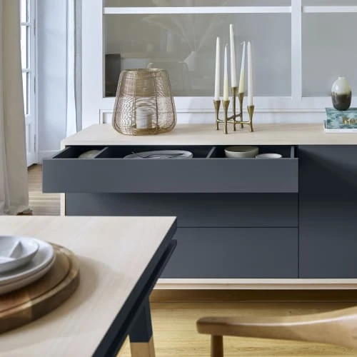MON PETIT MEUBLE FRANCAIS Buffet Bas 2 Portes+3 Tiroirs 200 Cm, En Frêne 3 MON PETIT MEUBLE FRANCAIS Buffet Bas 2 Portes+3 Tiroirs 200 Cm, En Frêne – Image 3