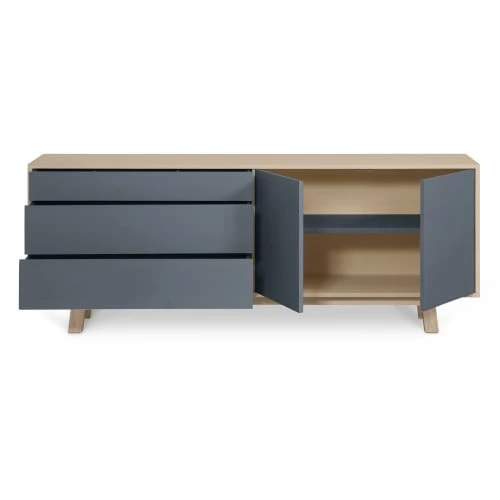 MON PETIT MEUBLE FRANCAIS Buffet Bas 2 Portes+3 Tiroirs 200 Cm, En Frêne 4 MON PETIT MEUBLE FRANCAIS Buffet Bas 2 Portes+3 Tiroirs 200 Cm, En Frêne – Image 4