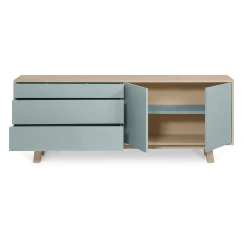 MON PETIT MEUBLE FRANCAIS Buffet Bas 2 Portes+3 Tiroirs 200 Cm, En Frêne 4 MON PETIT MEUBLE FRANCAIS Buffet Bas 2 Portes+3 Tiroirs 200 Cm, En Frêne – Image 4