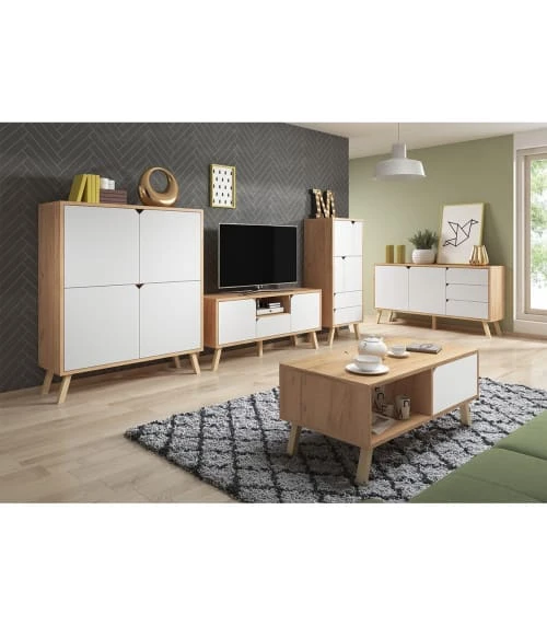 CALICOSY Buffet Bas 2 Portes 3 Tiroirs L160 Cm - Blanc 2 CALICOSY Buffet Bas 2 Portes 3 Tiroirs L160 Cm - Blanc – Image 2