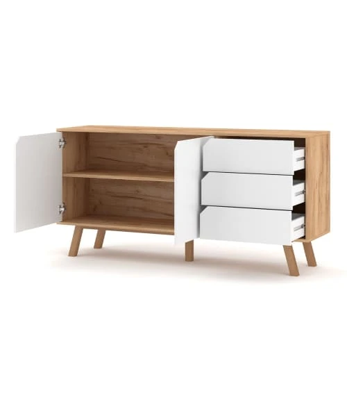 CALICOSY Buffet Bas 2 Portes 3 Tiroirs L160 Cm - Blanc 3 CALICOSY Buffet Bas 2 Portes 3 Tiroirs L160 Cm - Blanc – Image 3