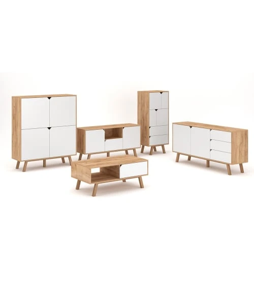 CALICOSY Buffet Bas 2 Portes 3 Tiroirs L160 Cm - Blanc 4 CALICOSY Buffet Bas 2 Portes 3 Tiroirs L160 Cm - Blanc – Image 4