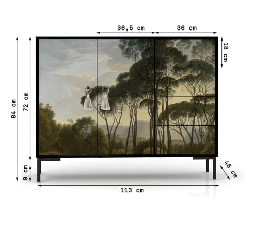RNT By Really Nice Things Buffet Bas 2 Portes 4 Tiroirs Pin Massif Imprimé Bucolique Forestier 3 RNT By Really Nice Things Buffet Bas 2 Portes 4 Tiroirs Pin Massif Imprimé Bucolique Forestier – Image 3