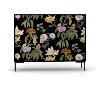 RNT By Really Nice Things Buffet Bas 2portes 4 Tiroirs Pin Massif Imprimé Floral Sur Fond Noir 6 RNT By Really Nice Things Buffet Bas 2portes 4 Tiroirs Pin Massif Imprimé Floral Sur Fond Noir – Image 6
