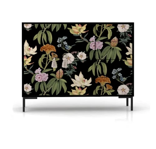 RNT By Really Nice Things Buffet Bas 2portes 4 Tiroirs Pin Massif Imprimé Floral Sur Fond Noir 1 RNT By Really Nice Things Buffet Bas 2portes 4 Tiroirs Pin Massif Imprimé Floral Sur Fond Noir