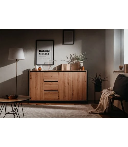 CALICOSY Buffet Bas 3 Portes 3 Tiroirs L160 Cm - Décor Bois Clair 2 CALICOSY Buffet Bas 3 Portes 3 Tiroirs L160 Cm - Décor Bois Clair – Image 2
