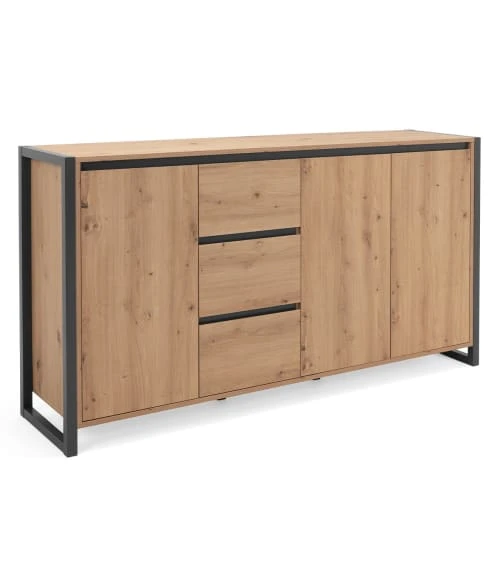 CALICOSY Buffet Bas 3 Portes 3 Tiroirs L160 Cm - Décor Bois Clair 3 CALICOSY Buffet Bas 3 Portes 3 Tiroirs L160 Cm - Décor Bois Clair – Image 3