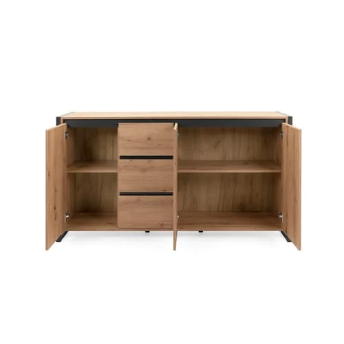CALICOSY Buffet Bas 3 Portes 3 Tiroirs L160 Cm - Décor Bois Clair 4 CALICOSY Buffet Bas 3 Portes 3 Tiroirs L160 Cm - Décor Bois Clair – Image 4