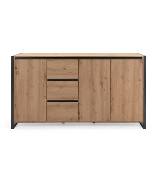 CALICOSY Buffet Bas 3 Portes 3 Tiroirs L160 Cm - Décor Bois Clair 1 CALICOSY Buffet Bas 3 Portes 3 Tiroirs L160 Cm - Décor Bois Clair