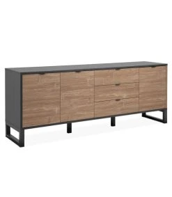 CALICOSY Buffet Bas 3 Portes 3 Tiroirs L175 Cm - Gris Foncé Et Effet Bois -Boutique Maisons du Monde buffet bas 3 portes 3 tiroirs l175 cm gris fonce et effet bois 2
