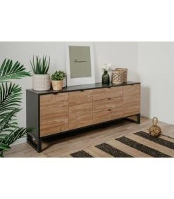 CALICOSY Buffet Bas 3 Portes 3 Tiroirs L175 Cm - Gris Foncé Et Effet Bois -Boutique Maisons du Monde buffet bas 3 portes 3 tiroirs l175 cm gris fonce et effet bois 3