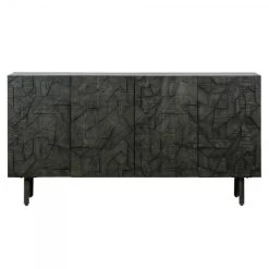 WOOOD Buffet Bas 4 Portes Sculptées En Bois Et Métal Noir -Boutique Maisons du Monde buffet bas 4 portes sculptees en bois et metal noir 2