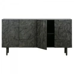 WOOOD Buffet Bas 4 Portes Sculptées En Bois Et Métal Noir -Boutique Maisons du Monde buffet bas 4 portes sculptees en bois et metal noir 4