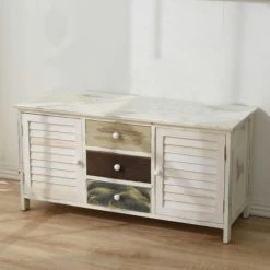 Alternative view of Mobili Rebecca Buffet Bas Avec 3 Tiroirs 2 Portes En Bois Blanc Antique