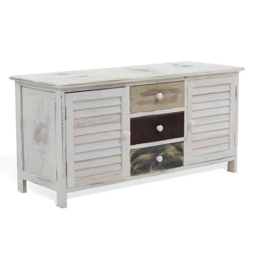 Mobili Rebecca Buffet Bas Avec 3 Tiroirs 2 Portes En Bois Blanc Antique 6 Mobili Rebecca Buffet Bas Avec 3 Tiroirs 2 Portes En Bois Blanc Antique – Image 6