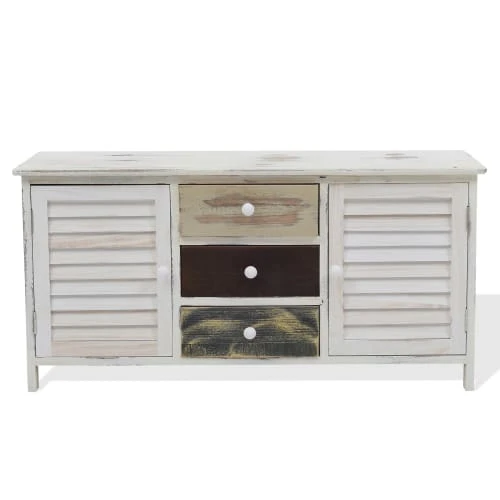 Mobili Rebecca Buffet Bas Avec 3 Tiroirs 2 Portes En Bois Blanc Antique 1 Mobili Rebecca Buffet Bas Avec 3 Tiroirs 2 Portes En Bois Blanc Antique