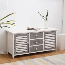 Alternative view of Mobili Rebecca Buffet Bas Avec 3 Tiroirs 2 Portes En Bois Blanc Et Gris