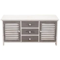 Mobili Rebecca Buffet Bas Avec 3 Tiroirs 2 Portes En Bois Blanc Et Gris