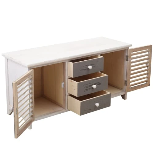Mobili Rebecca Buffet Bas Avec 3 Tiroirs 2 Portes En Bois Blanc Et Gris 4 Mobili Rebecca Buffet Bas Avec 3 Tiroirs 2 Portes En Bois Blanc Et Gris – Image 4