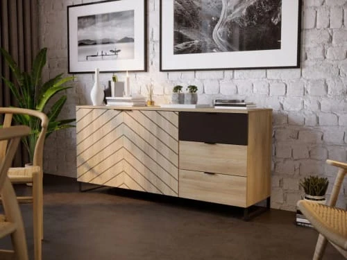 Bobochic Buffet Bas Contemporain 160 Cm Noir / Bois 2 Bobochic Buffet Bas Contemporain 160 Cm Noir / Bois – Image 2