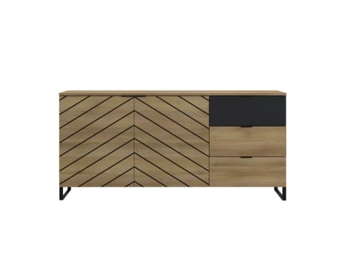 Bobochic Buffet Bas Contemporain 160 Cm Noir / Bois 4 Bobochic Buffet Bas Contemporain 160 Cm Noir / Bois – Image 4