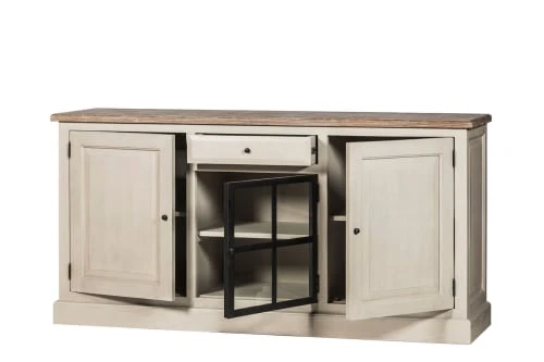 HELLIN Buffet Bas En Bois 3 Portes 1 Tiroir 2 HELLIN Buffet Bas En Bois 3 Portes 1 Tiroir – Image 2