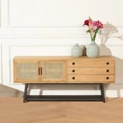 Alternative view of Robin Des Bois Buffet Bas En Chêne Cannage Et Métal Noir Mat L 160 Cm