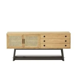 Robin Des Bois Buffet Bas En Chêne Cannage Et Métal Noir Mat L 160 Cm