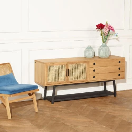 Robin Des Bois Buffet Bas En Chêne Cannage Et Métal Noir Mat L 160 Cm 4 Robin Des Bois Buffet Bas En Chêne Cannage Et Métal Noir Mat L 160 Cm – Image 4