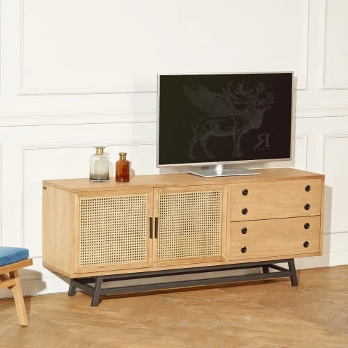 Robin Des Bois Buffet Bas En Chêne Cannage Et Métal Noir Mat L 170 Cm 2 Robin Des Bois Buffet Bas En Chêne Cannage Et Métal Noir Mat L 170 Cm – Image 2