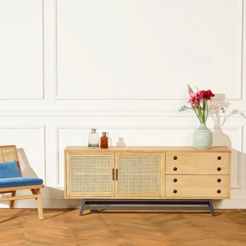 Robin Des Bois Buffet Bas En Chêne Cannage Et Métal Noir Mat L 170 Cm 4 Robin Des Bois Buffet Bas En Chêne Cannage Et Métal Noir Mat L 170 Cm – Image 4