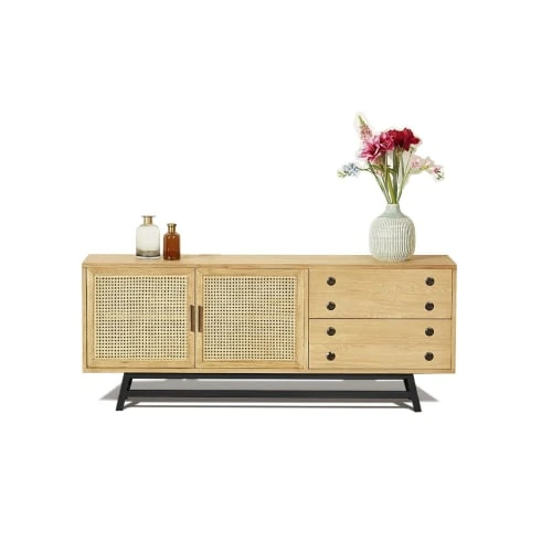 Robin Des Bois Buffet Bas En Chêne Cannage Et Métal Noir Mat L 170 Cm 6 Robin Des Bois Buffet Bas En Chêne Cannage Et Métal Noir Mat L 170 Cm – Image 6