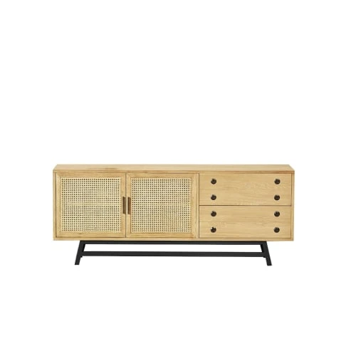 Robin Des Bois Buffet Bas En Chêne Cannage Et Métal Noir Mat L 170 Cm 1 Robin Des Bois Buffet Bas En Chêne Cannage Et Métal Noir Mat L 170 Cm