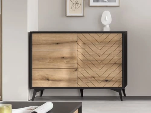 Best Mobilier Buffet Bas Industriel 104 Cm Noir / Bois 2 Best Mobilier Buffet Bas Industriel 104 Cm Noir / Bois – Image 2