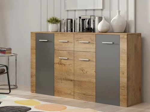 Best Mobilier Buffet Bas Industriel 150 Cm Bois / Gris 2 Best Mobilier Buffet Bas Industriel 150 Cm Bois / Gris – Image 2