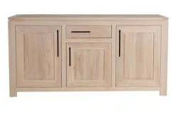 HELLIN Buffet Bas Moderne En Chêne Blanchi 3 Portes 1 Tiroir