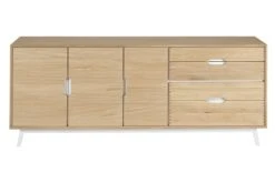 HELLIN Buffet Bas Nordique En Bois De Chêne Naturel 3 Portes + 4 Tiroirs L200