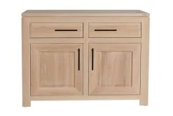 HELLIN Buffet Bas Parisien Moderne En Chêne Blanchi 2 Portes 2 Tiroirs