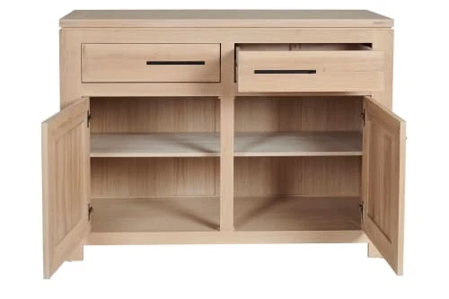 HELLIN Buffet Bas Parisien Moderne En Chêne Blanchi 2 Portes 2 Tiroirs 5 HELLIN Buffet Bas Parisien Moderne En Chêne Blanchi 2 Portes 2 Tiroirs – Image 5