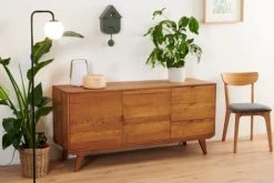 HELLIN Buffet Bas Rétro En Bois 2 Portes 3 Tiroirs L160 Bronze -Boutique Maisons du Monde buffet bas retro en bois 2 portes 3 tiroirs l160 bronze 2