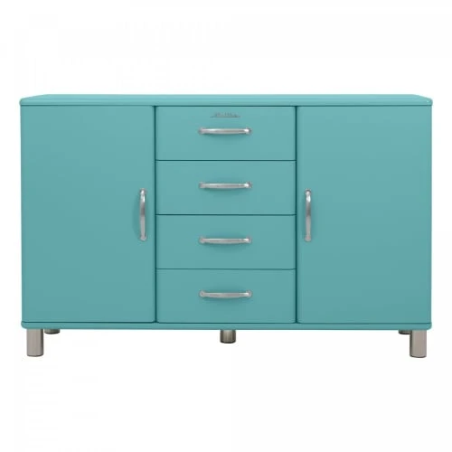 Meubles & Design Buffet Bas Style Rétro 2 Placards 4 Tiroirs Bleu 1 Meubles & Design Buffet Bas Style Rétro 2 Placards 4 Tiroirs Bleu