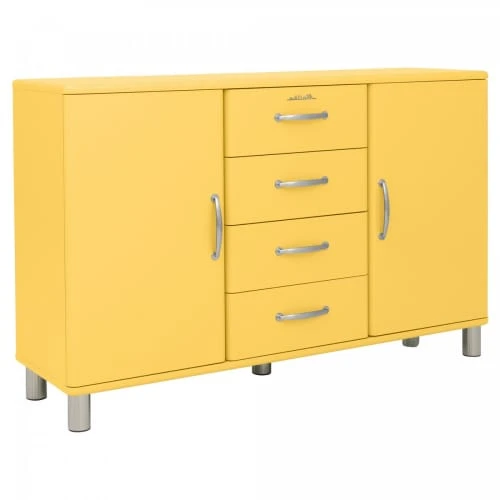 Meubles & Design Buffet Bas Style Rétro 2 Placards 4 Tiroirs Moutarde 2 Meubles & Design Buffet Bas Style Rétro 2 Placards 4 Tiroirs Moutarde – Image 2